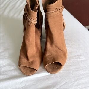 Steve Madden Dark Tan Suede Peep-Toe Ankle Booties